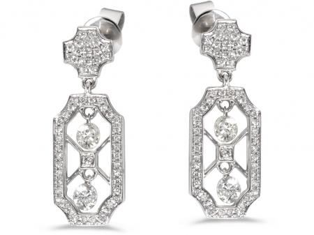 14K White Gold Diamond Dashing Diamonds Earrings