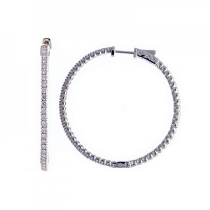 14K 2ct White Gold Diamond Secure Lock 43 mm Hoop Earrings