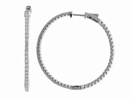 14K 2ct White Gold Diamond Secure Lock 43 mm Hoop Earrings