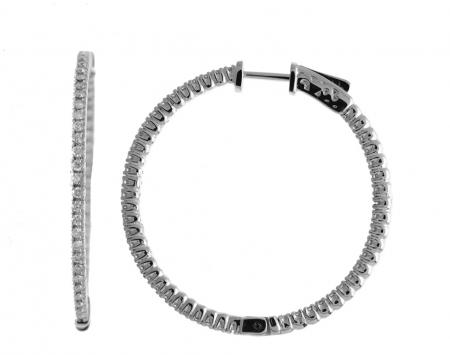 14K 1ct White Gold Diamond Secure Lock 35 mm Hoop Earrings