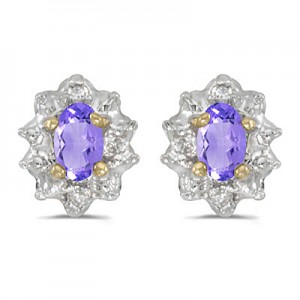 14k Yellow Gold Oval Tanzanite And Diamond Earrings