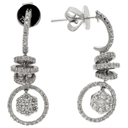 14K White Gold Fancy Corkscrew Diamond Earrings