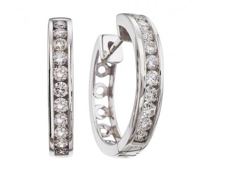 14K White Gold 1 Ct Diamond Hoop Earrings