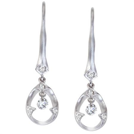 14K White Gold .25 Ct Teardrop Dashing Diamonds Leverback Earrings