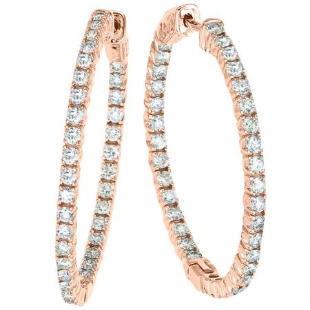 14k Rose Gold Locking Diamond 35mm Hoop Earrings