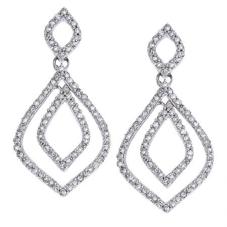 14K White Gold .47 Ct Diamond Geometric Fashion Dangle Earrings