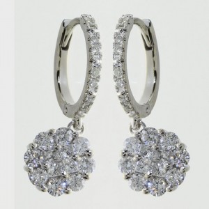 14k White Gold Cluster/Hoop Diamond Earring