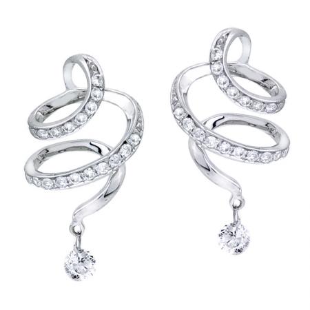14K White Gold .32 Ct Dashing Diamonds Corkscrew Fashion Earrings
