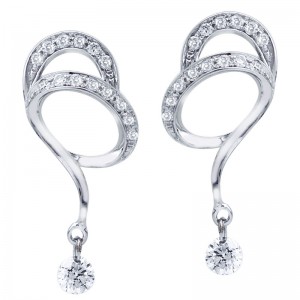 14K White Gold .30 Ct Dashing Diamonds Circle Fashion Earrings