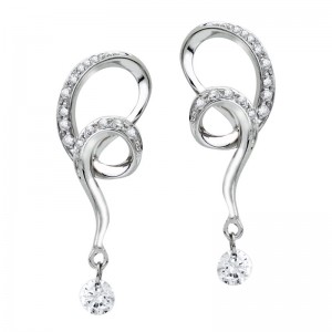 14K White Gold .28 Ct Dashing Diamonds Swirl Fashion Earrings