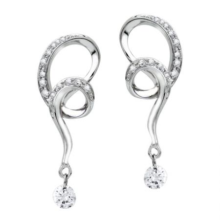 14K White Gold .28 Ct Dashing Diamonds Swirl Fashion Earrings