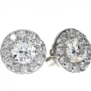 14K White Gold 1.02 ct Diamond Halo Stud Earrings