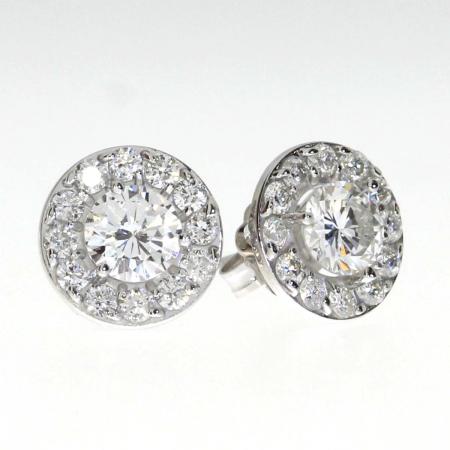 14K White Gold 1.02 ct Diamond Halo Stud Earrings