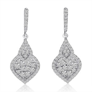 14K White Gold Pave Diamond Fashion Dangle Earrings