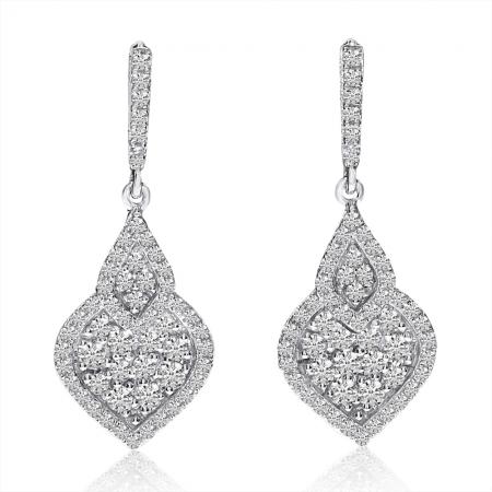 14K White Gold Pave Diamond Fashion Dangle Earrings