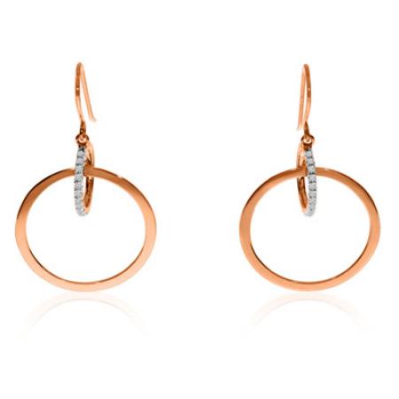 14K Rose Gold Circles Diamond Fashion Dangle Earrings