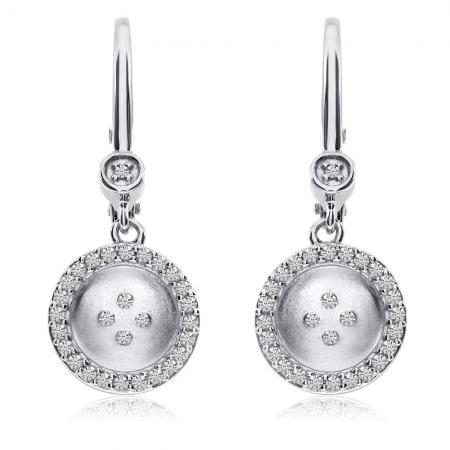 14K White Gold Satin Button Diamond Fashion Earrings