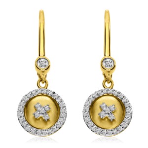 14K Yellow Gold Satin Button ^X^ Diamond Fashion Earrings