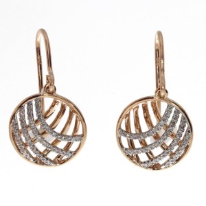 14K Rose Gold Open Diamond Disc Earwire Fashion Earrings