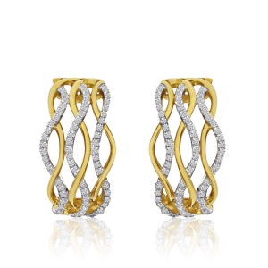 14K Yellow Gold .25 Ct Single Cut Diamonds Wave Euro Back Fashion Earrings