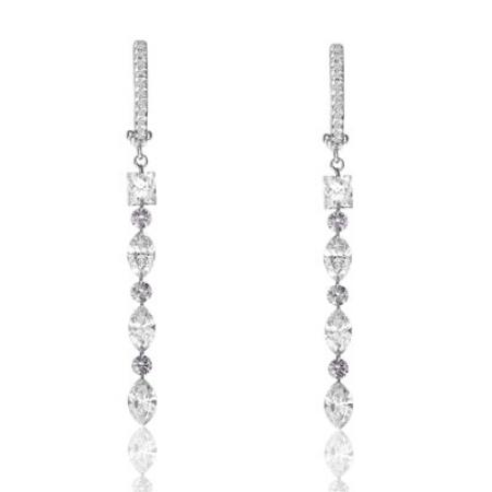 14K White Gold Hoop Dangle Marquise and Princess Diamonds Dashing Diamond Earrin