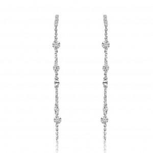 14K White Gold Pierced Diamond Chain Dangling Post Earrings