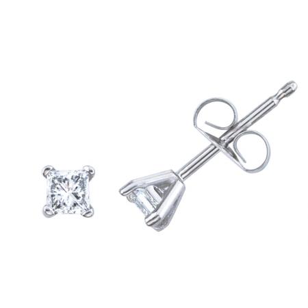 14K White Gold .20 Ct Princess Diamond Martini Setting Stud Earring