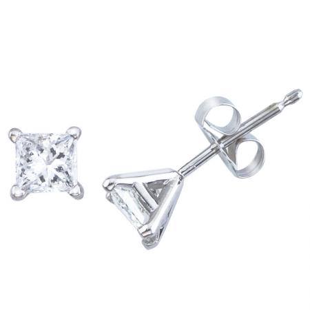 14K White Gold .75 Ct Princess Diamond Martini Setting Stud Earring