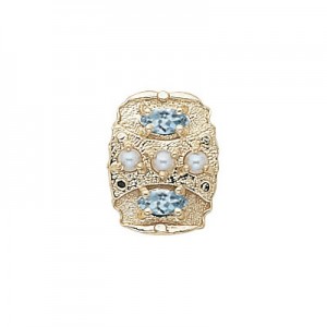 14 Karat Gold Slide with Pearl center and Aquamarine accents