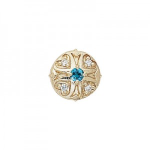 14 Karat Gold Slide with Blue Zircon center and Diamond accents