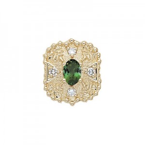 14 Karat Gold Slide with Green Tourmaline center and Diamond accents