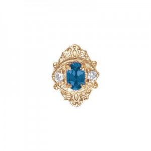 14 Karat Gold Slide with Blue Topaz center and Diamond accents