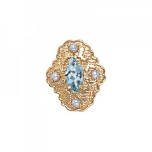 14 Karat Gold Slide with Aquamarine center and Pearl accents