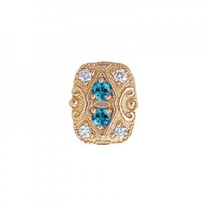 14 Karat Gold Slide with Blue Zircon center and Diamond accents