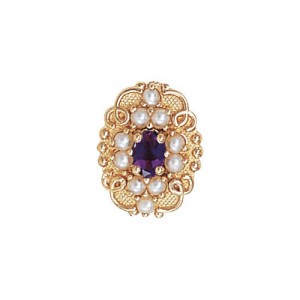 14 Karat Gold Slide with Amethyst center and Pearl and Pearl accents