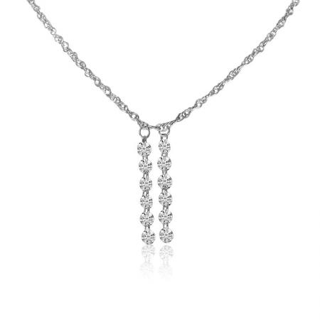 14K White Gold Double Pierced Dangling Dashing Diamonds 18 inch Necklace