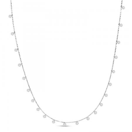 14K White Gold Dashing Diamond 1.20 ct Half Cleopatra 18 in Bead Chain Necklace