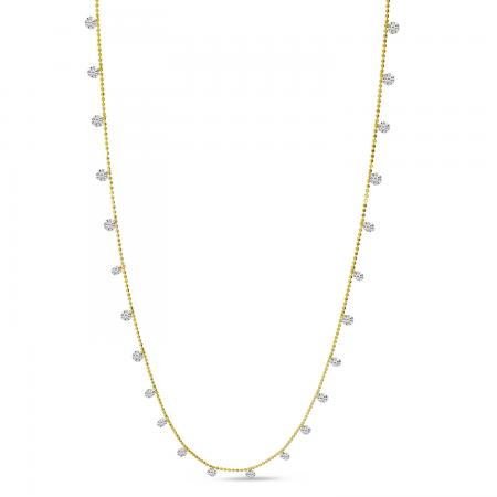 14K Yellow Gold Dashing Diamond 2.40 ct Half Cleopatra 18 in Bead Chain Necklace