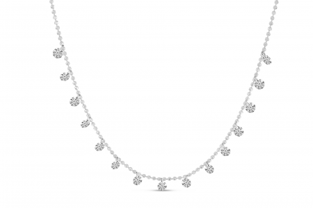 14K White Gold Fifteen Stone Dashing Diamond Necklace