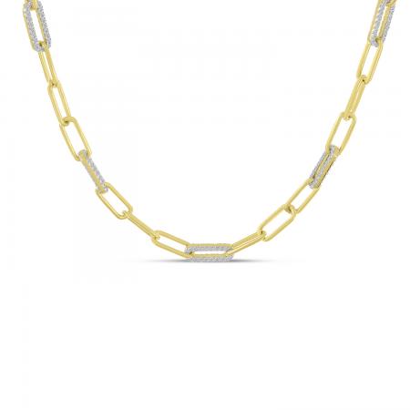 14K Yellow Gold Alternating Diamond Link Paper Clip Necklace