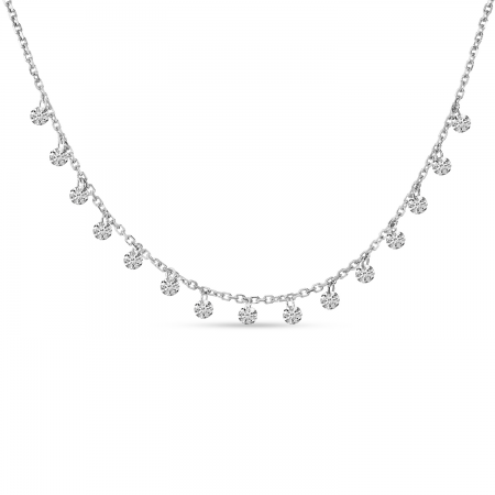 14K White Gold 15 Stone Dashing Diamond Necklace