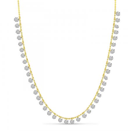 14K Yellow Gold Dashing Diamonds Half Cleopatra 18 Bead Necklace\"