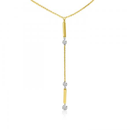 14K Yellow Gold Dangling Bar Pierced Diamond Fashion Necklace