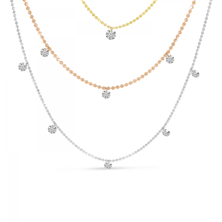 14K Multi Gold Triple Chain Convertible Dashing Diamonds Necklace