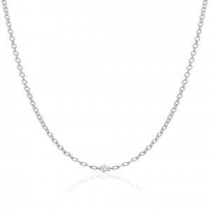 14K White Gold Single Double Pierced Diamond Dashing Diamonds Brushed Chain Neck