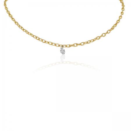 14K Yellow Gold Single Pierced Diamond Dashing Diamond Brushed Chain Necklace