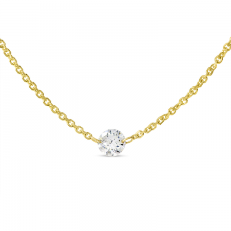 14K Yellow Gold Single Dashing Diamond Cable Chain Necklace