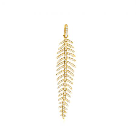 14K Yellow Gold Diamond Feather Fashion Pendant