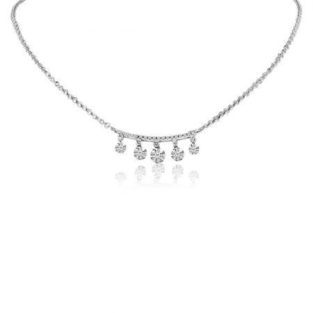 14K White Gold Five Pierced Dangling Dashing Diamonds Bar Necklace