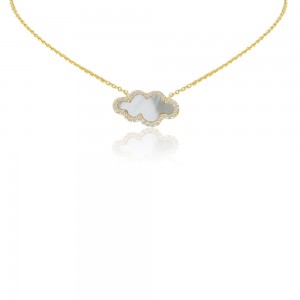 14K Yellow Gold Mother of Pearl and Diamond Cloud Necklace